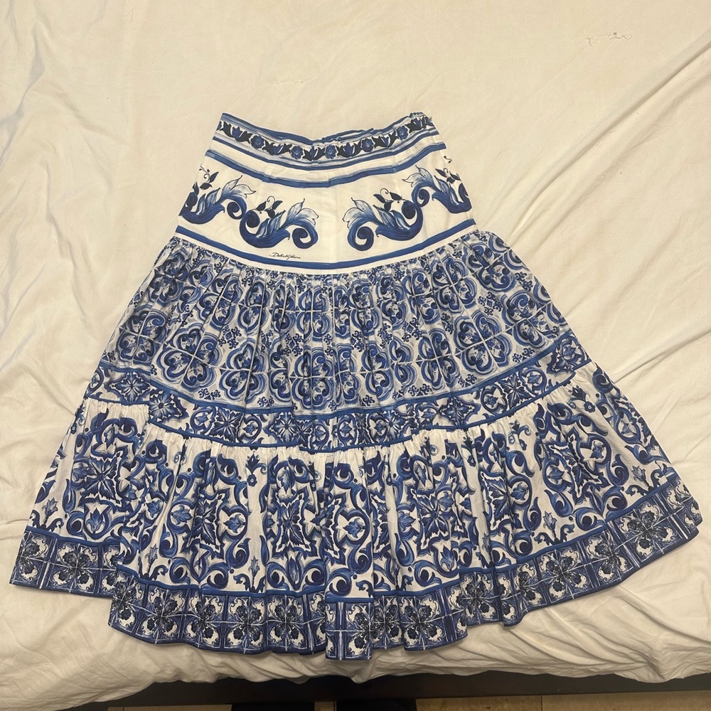 Dolce & Gabbana Blue and White Midi Skirt